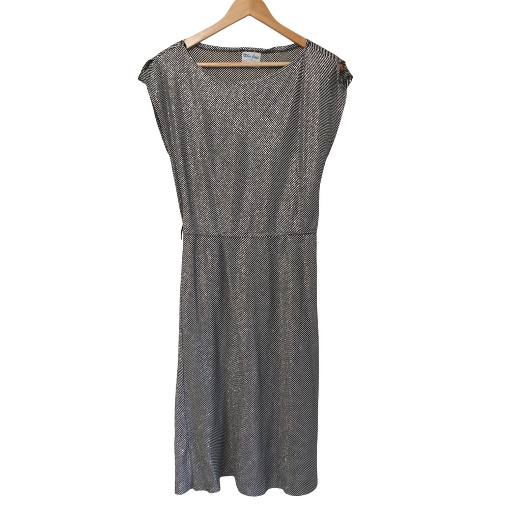 Vintage Womens Sparkle Metallic Striped‎ Midi Dress Size 16 Disco Retro Glam